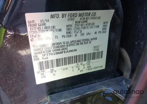 2015 Ford F-250 Xl из США, поврежденный, VIN 1FT7W2B68FEA39036